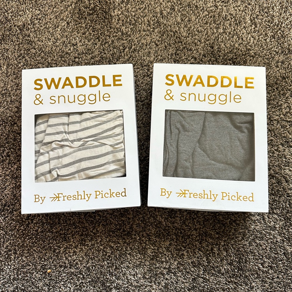 Freshly Picked Swaddle & Snuggle Set - Gray & Cream Stripes